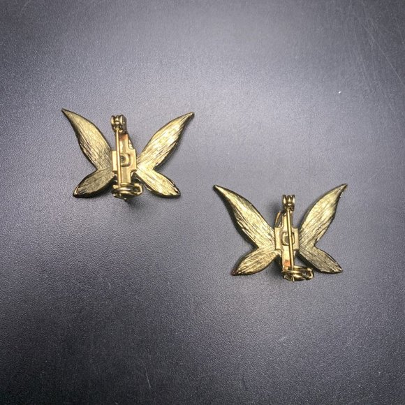 Butterfly Scatter Pin Set Small Brooch Lot Gold Tone Amber Rhinestone Vintage - Picture 5 of 6